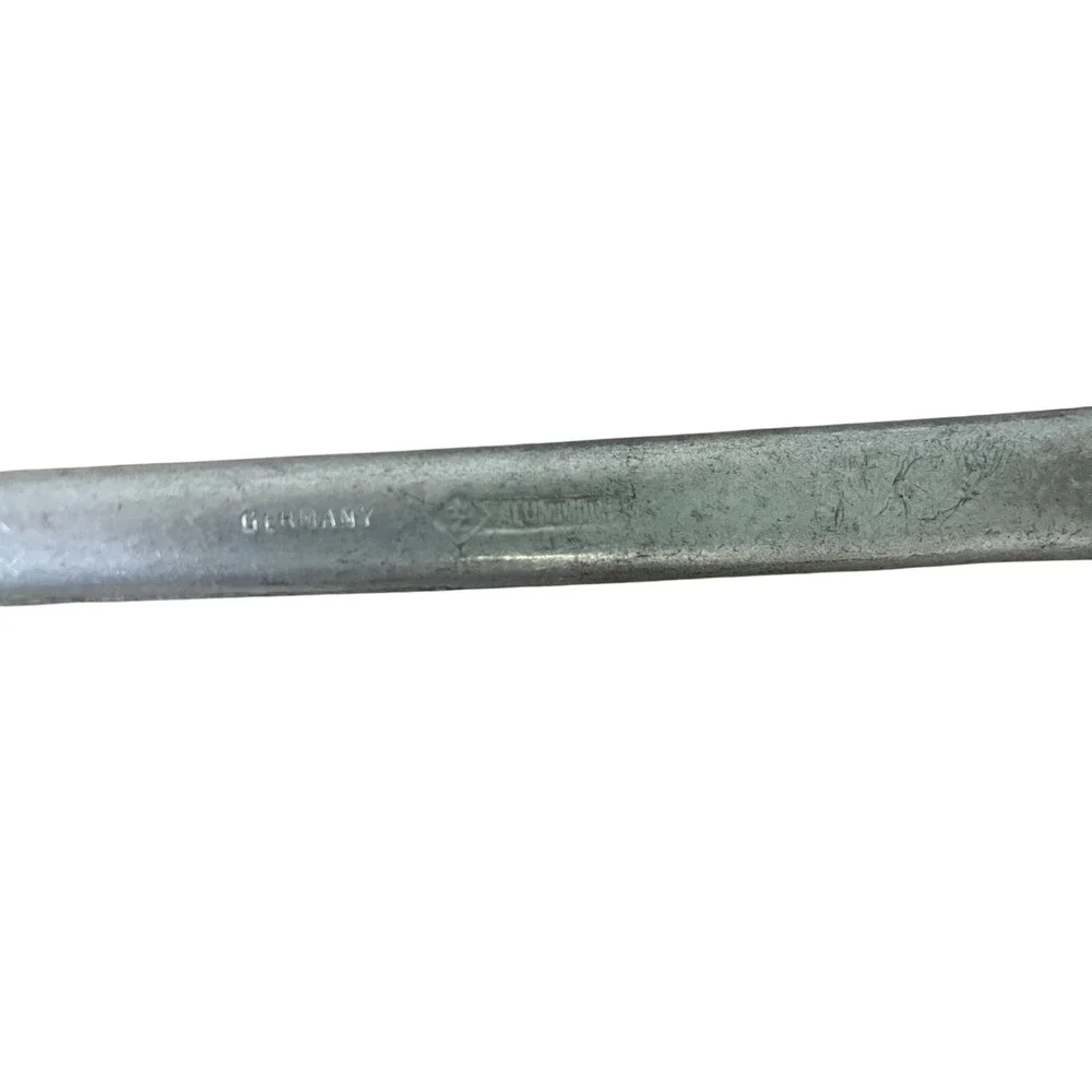 Vintage German Aluminum Skimmer Spoon Long Handle Hook End Strainer HMZ 13.5